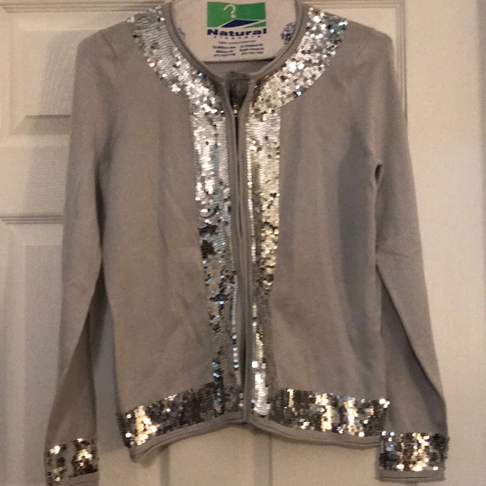 Sequined Trim Grey Sweater